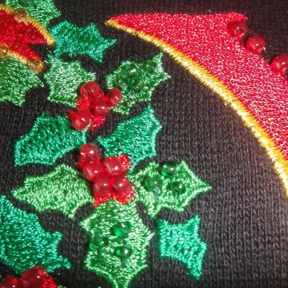 QUACKER FACTORY * Joy to the World embroidered BLACK Tunic Sweatshirt TOP * S M - Picture 4 of 7